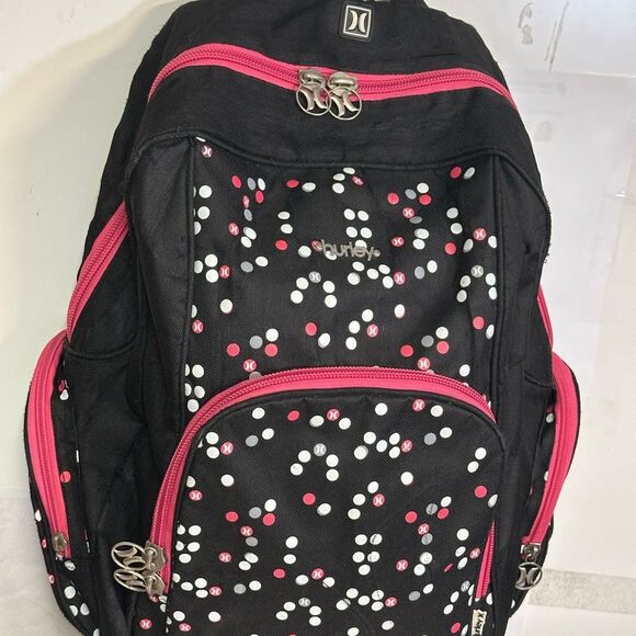 Hurley Black Backpack with Pink and White Accents good condition - Picture 1 of 5